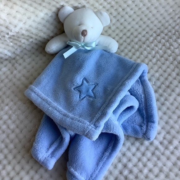 Unbranded Blue Lovey w Star and White Plush Bear Security Blanket Toy - Picture 5 of 11